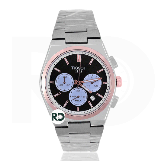 TST Chronograph Silver Yellow Gold Bezel Stainless Steel - Chain