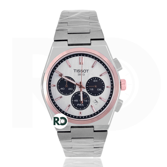 TST Chronograph Silver Rose Gold Bezel Stainless Steel - Chain