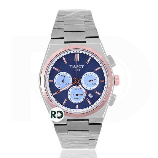 TST Chronograph Silver Yellow Gold Bezel Stainless Steel - Chain
