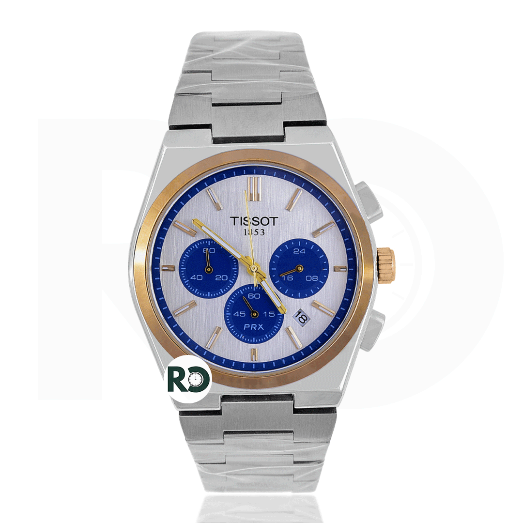 TST Chronograph Silver Yellow Gold Bezel Stainless Steel - Chain