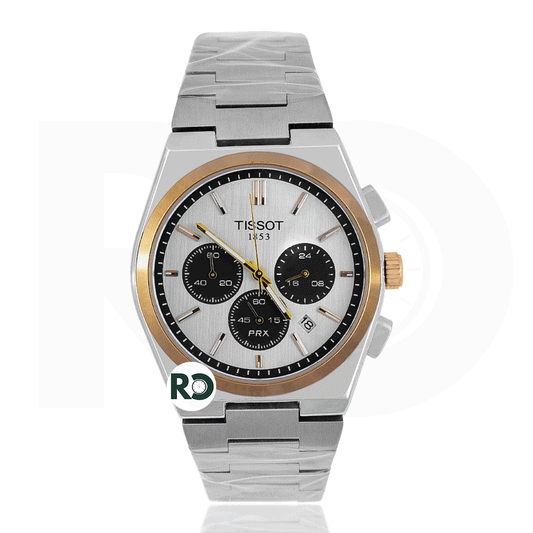 TST Chronograph Silver Yellow Gold Bezel Stainless Steel - Chain